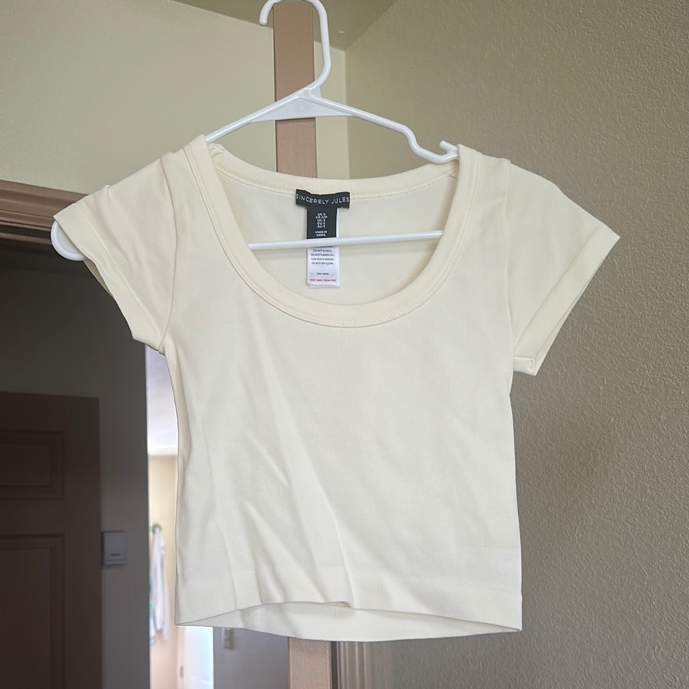 Sincerely Jules Cream Fitted Cap Sleeve Crop Top
